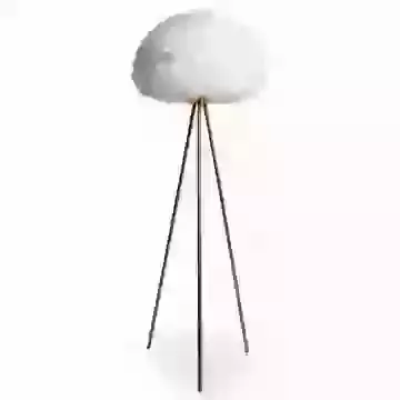 BBrushed Brass Tripod Floor Lamp with White Feather Shade